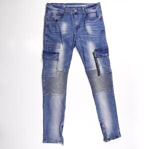 19V69 Italia Cotton Denim Slim Skinny Jeans Straight Leg Pants W34 L32 Blue